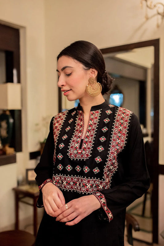 Coal Black Kurta with Straight Pants