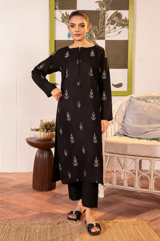 Black Embroidered Cotton Kurta Set