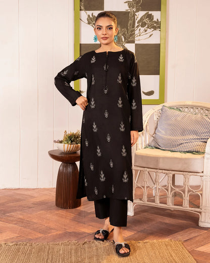 Black Embroidered Cotton Kurta Set