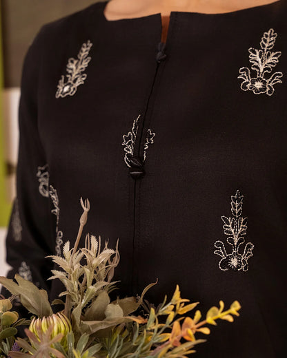 Black Embroidered Cotton Kurta Set