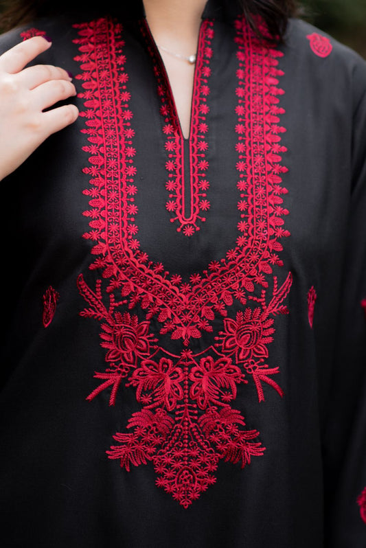 Black & Red Cotton Kurta