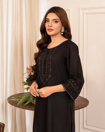 Black Sequins Embroidered Cotton Kurta Set