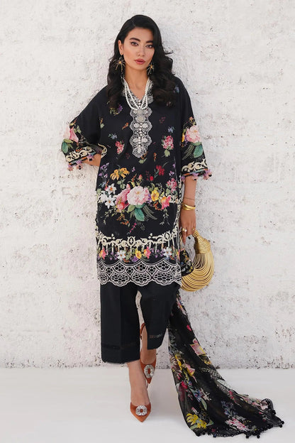 Black Floral Printed Lawn Suit with Chiffon Dupatta