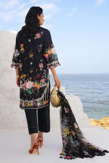 Black Floral Printed Lawn Suit with Chiffon Dupatta