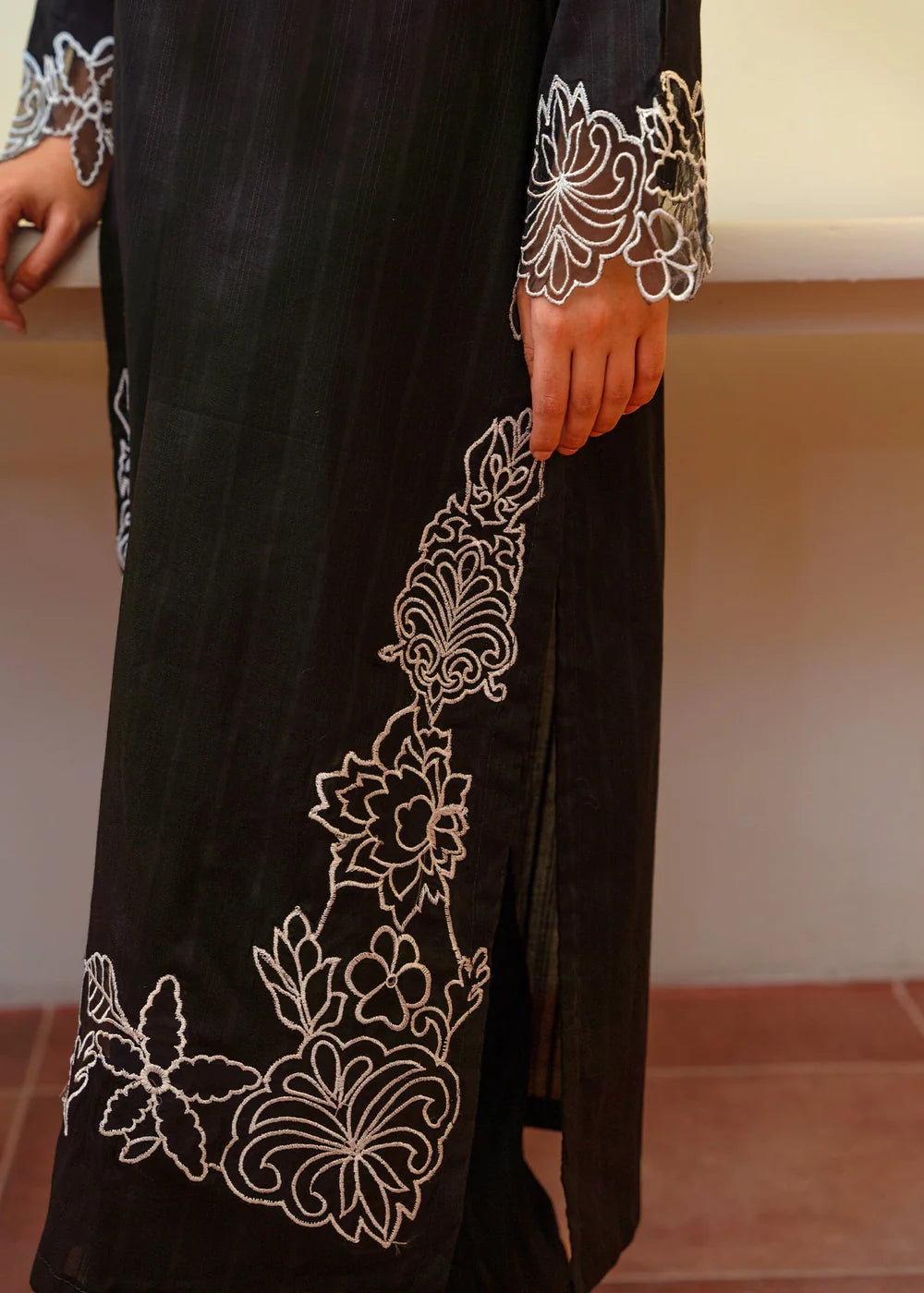 Black Cotton Long Kurta Set