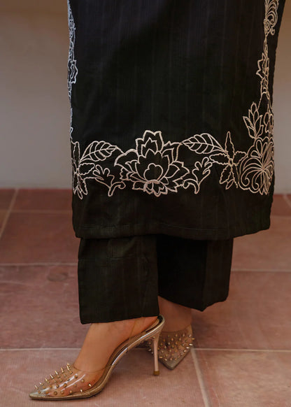 Black Cotton Long Kurta Set