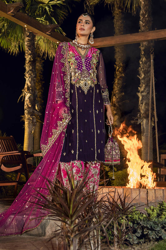 Hand Embroidered Pure Crinkle Chiffon + Pure Raw Silk Chunnari Suit