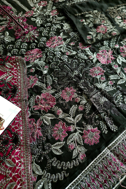 Black Embroidered Pure Chiffon Suit