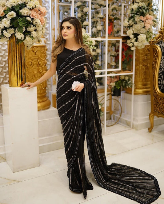 Black Beads Chiffon Saree