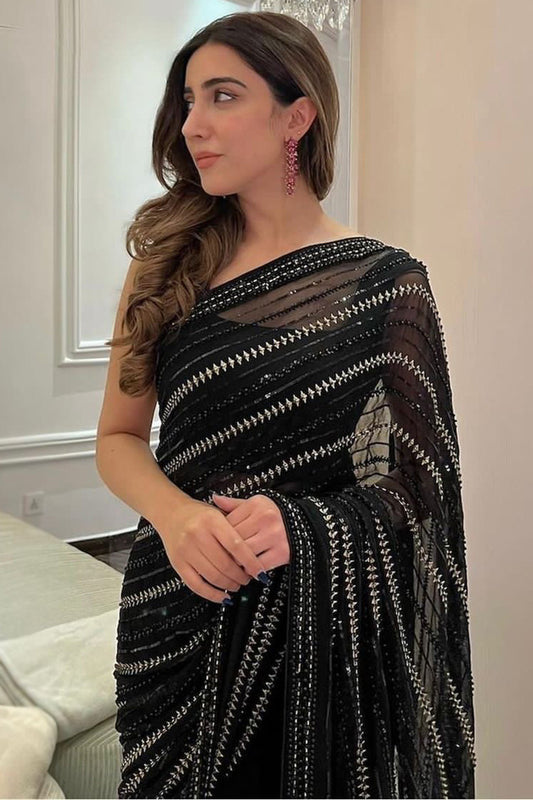 Black Beads Chiffon Saree