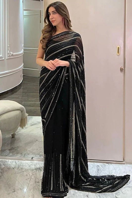 Black Beads Chiffon Saree