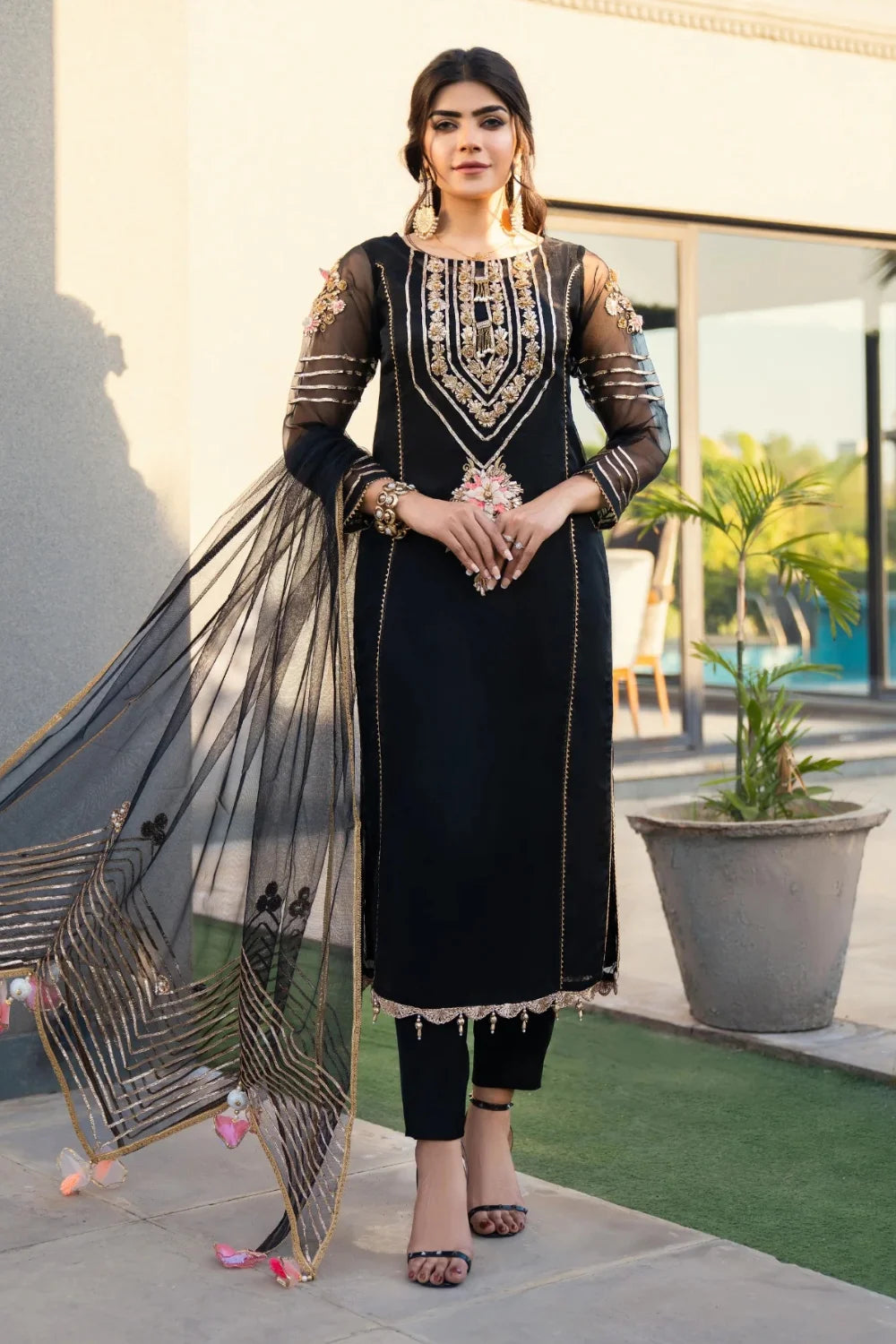 Readymade Black Suit with Gota Work