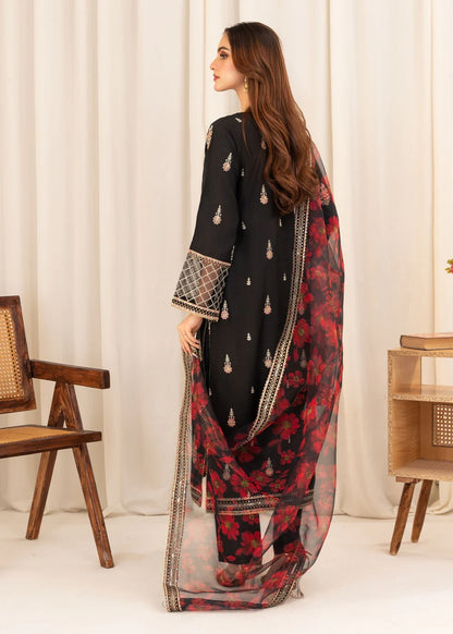 Black Embroidered Viscose Raw Silk Kurta Set with Dupatta