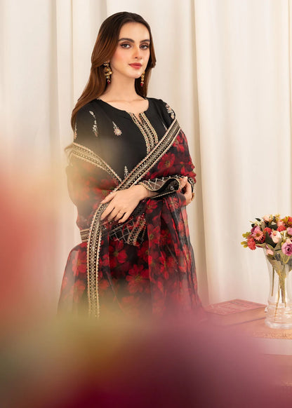 Black Embroidered Viscose Raw Silk Kurta Set with Dupatta