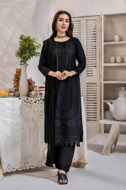 Black Readymade Pure Cotton Chikan Suit with Sequins Work