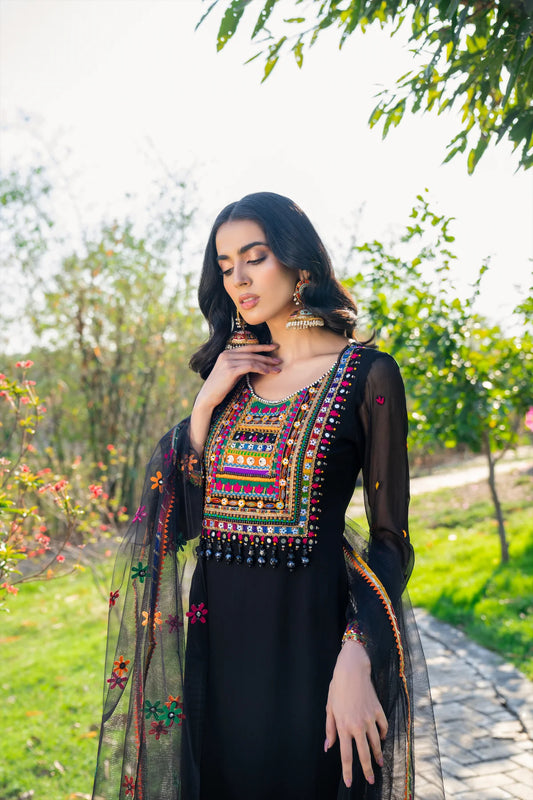 Black Handmade Chiffon Suit