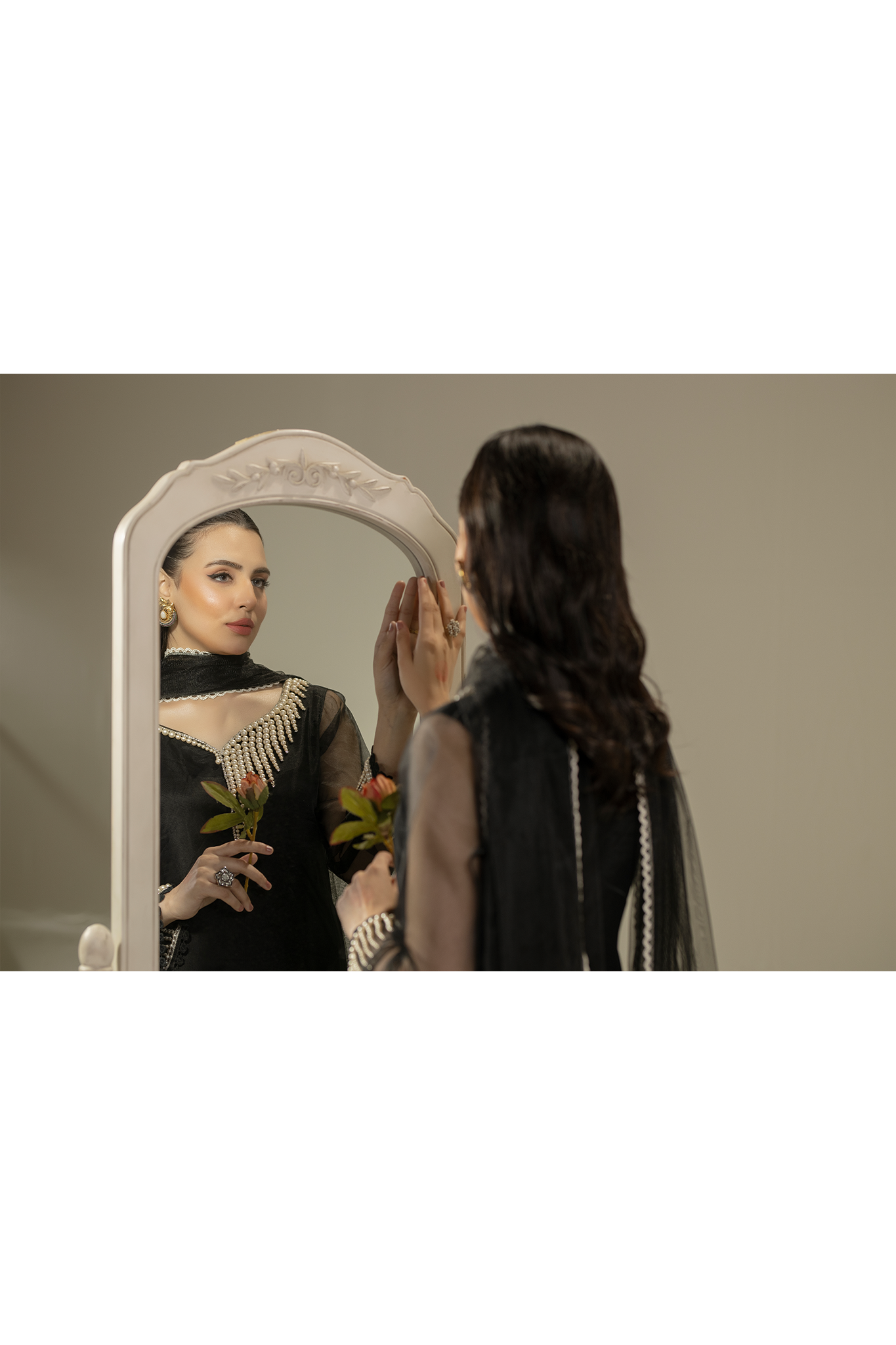 Black Pure Organza Suit with Pearl Work