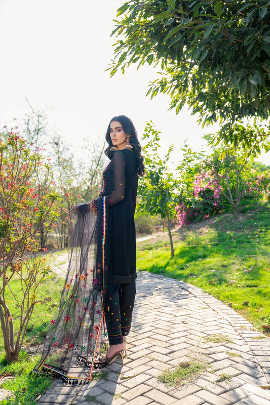 Black Handmade Chiffon Suit
