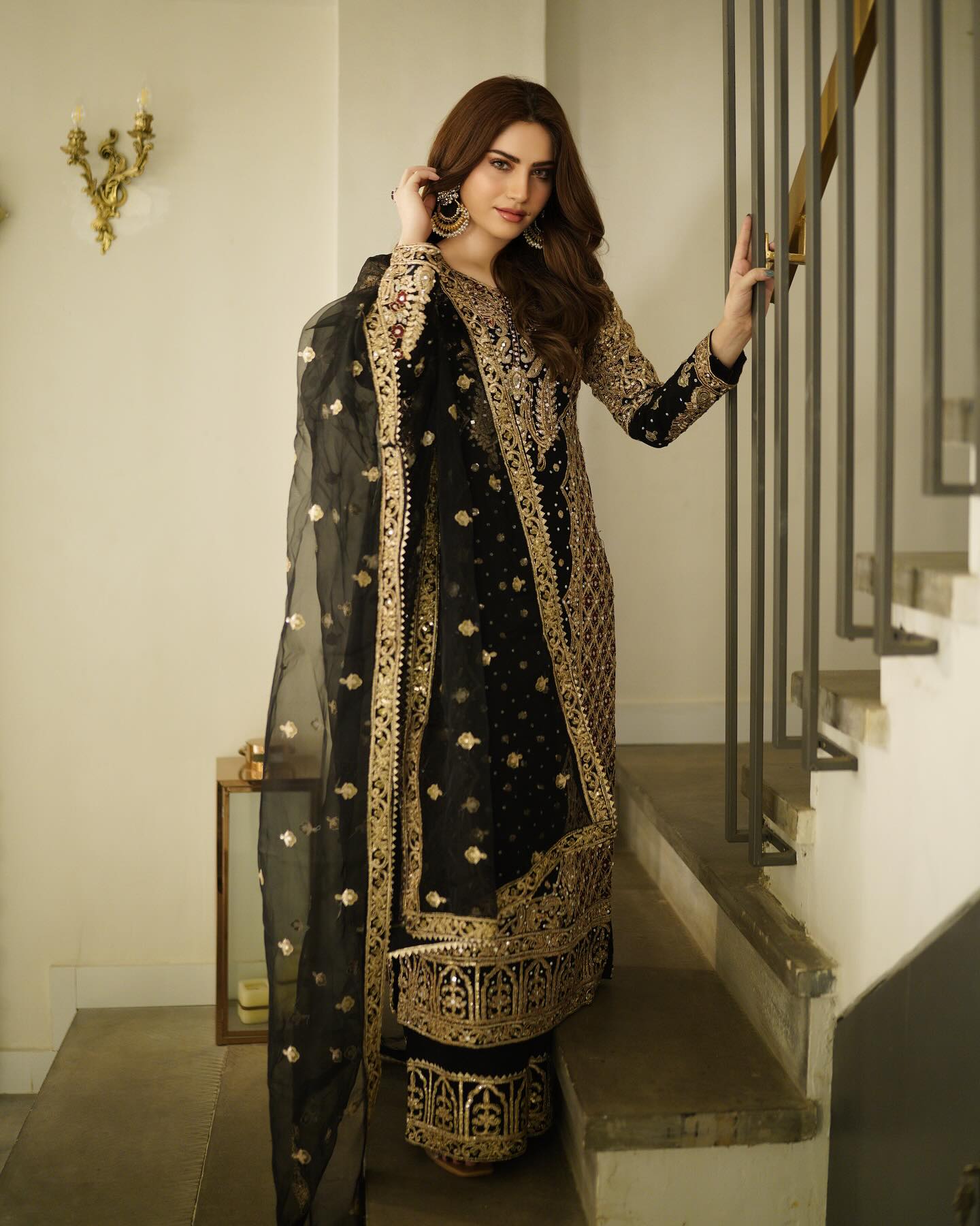Black Embellished Chiffon Suit