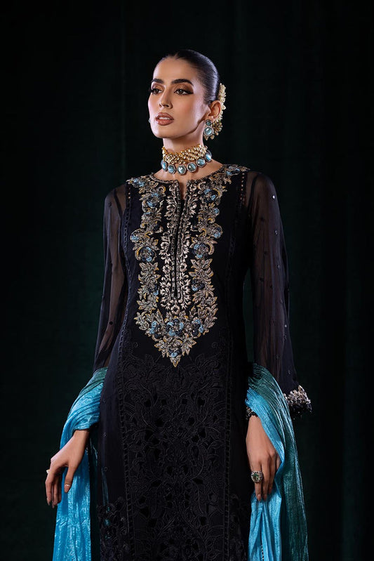 Black Hand Embroidered Pure Chiffon Suit