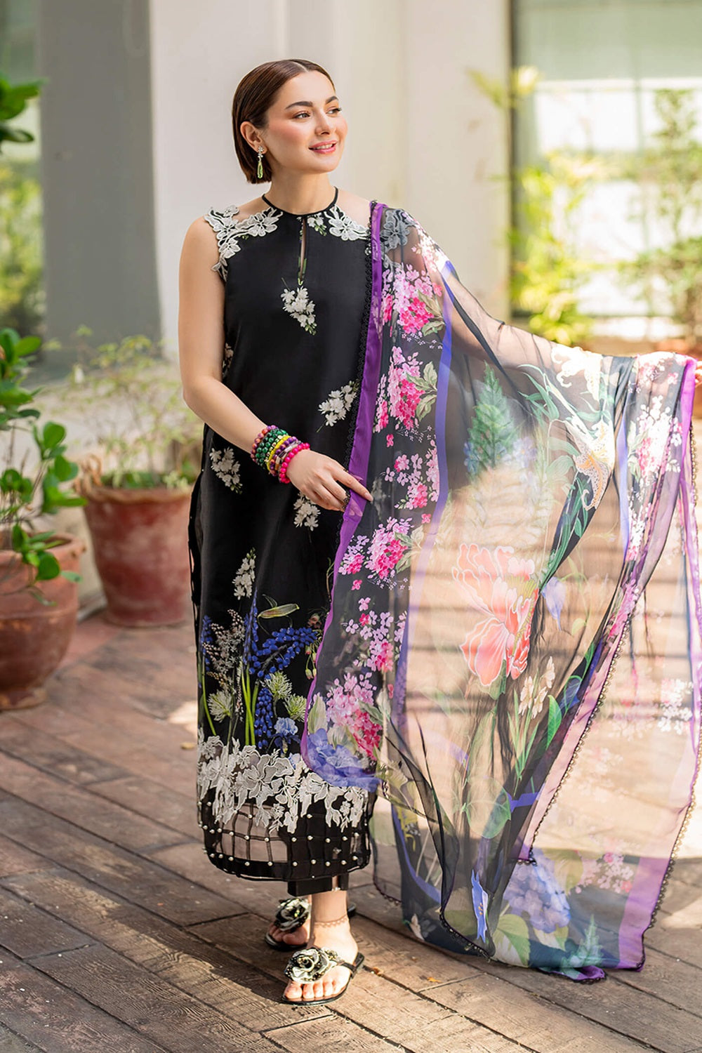 Black Pure Lawn Suit with Chiffon Dupatta