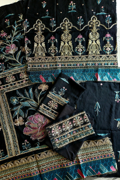 Black Floral Embroidered Lawn Suit