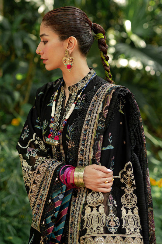 Black Floral Embroidered Lawn Suit