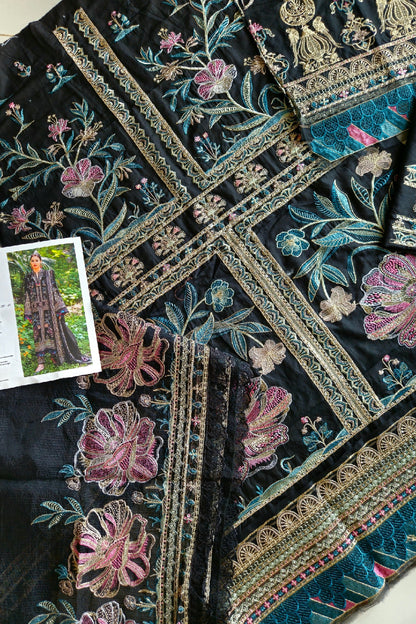 Black Floral Embroidered Lawn Suit