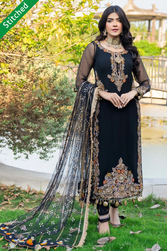 Black Readymade Pure Chiffon Suit