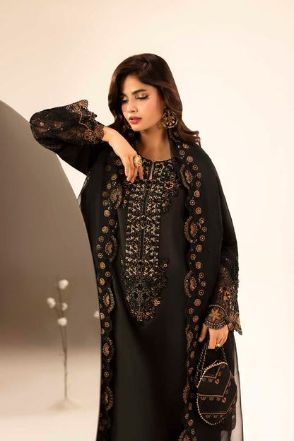 Black Hand Embellished & Embroidered Raw Silk Suit with Potil