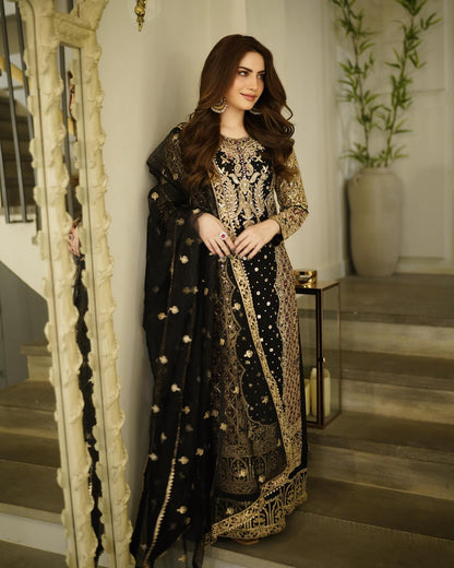 Black Embellished Chiffon Suit