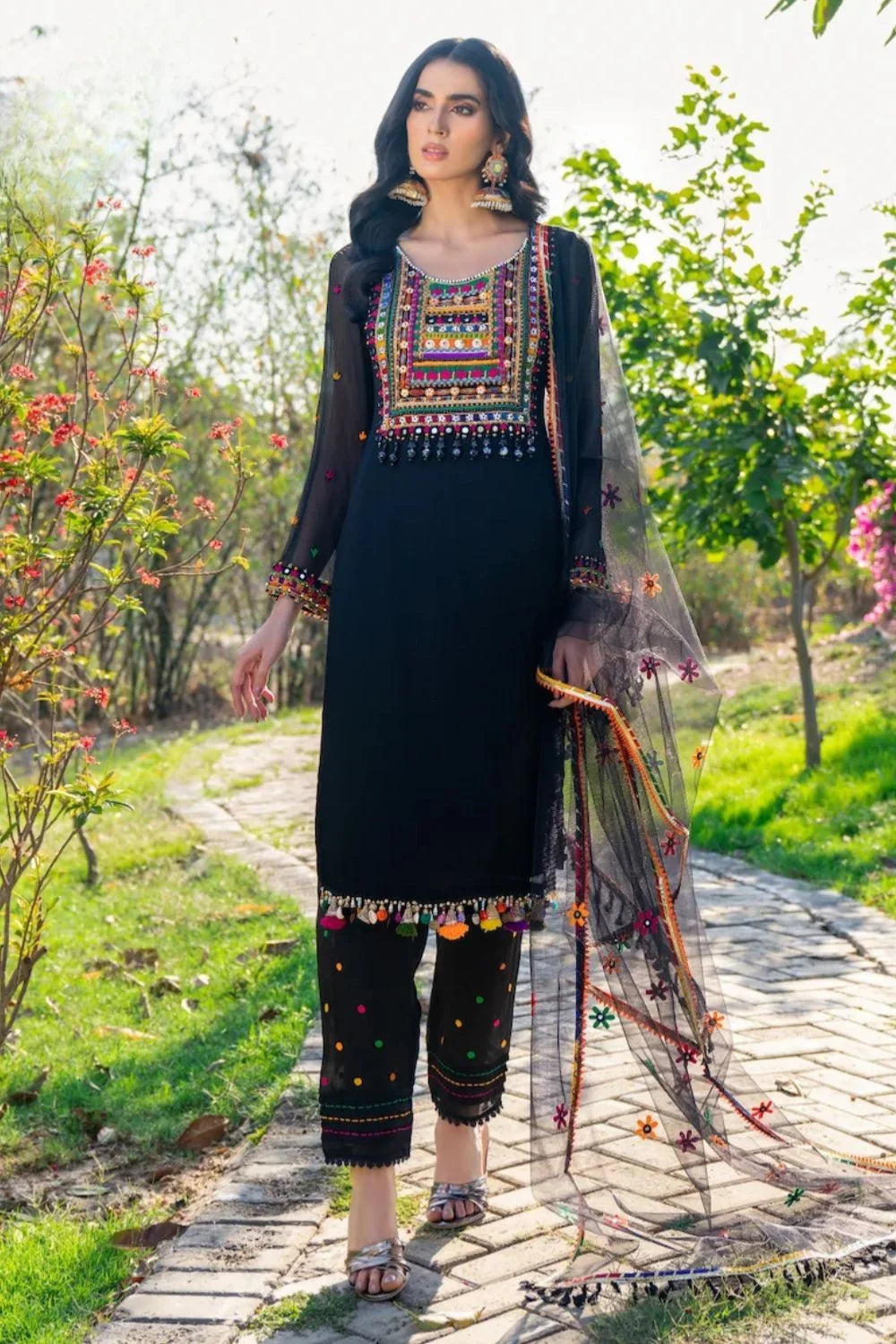 Black Handmade Chiffon Suit