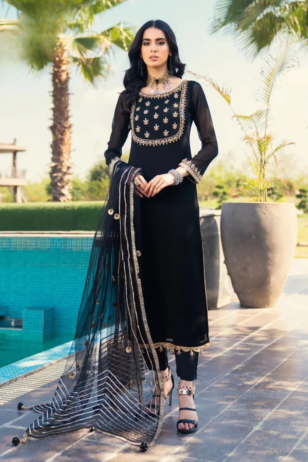 Black Readymade Chiffon Pret