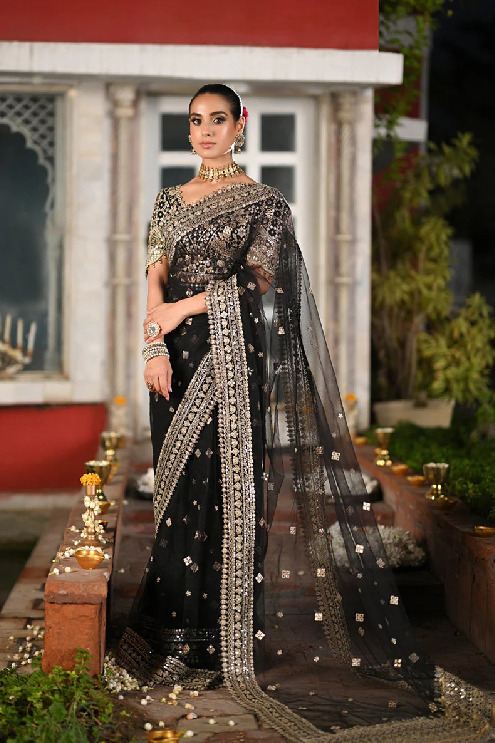 Black Wedding Saree with Panni Work