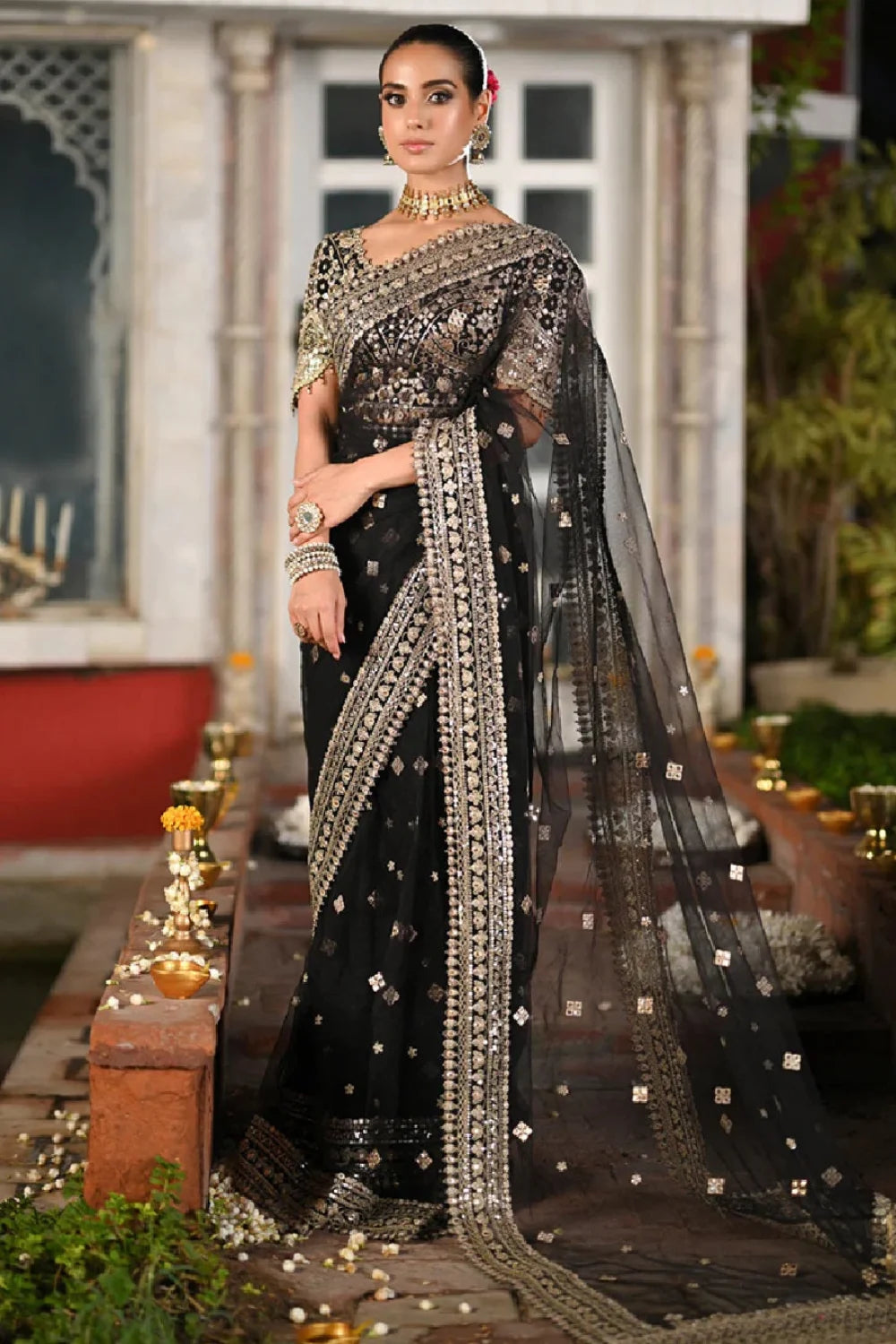 Black Wedding Saree with Panni Work