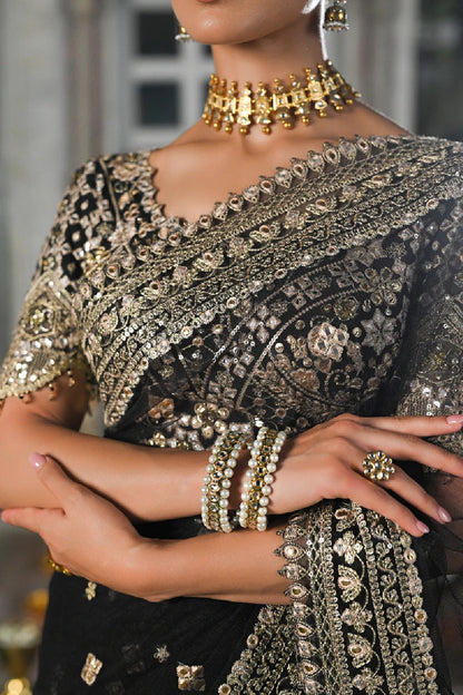 Black Wedding Saree with Panni Work