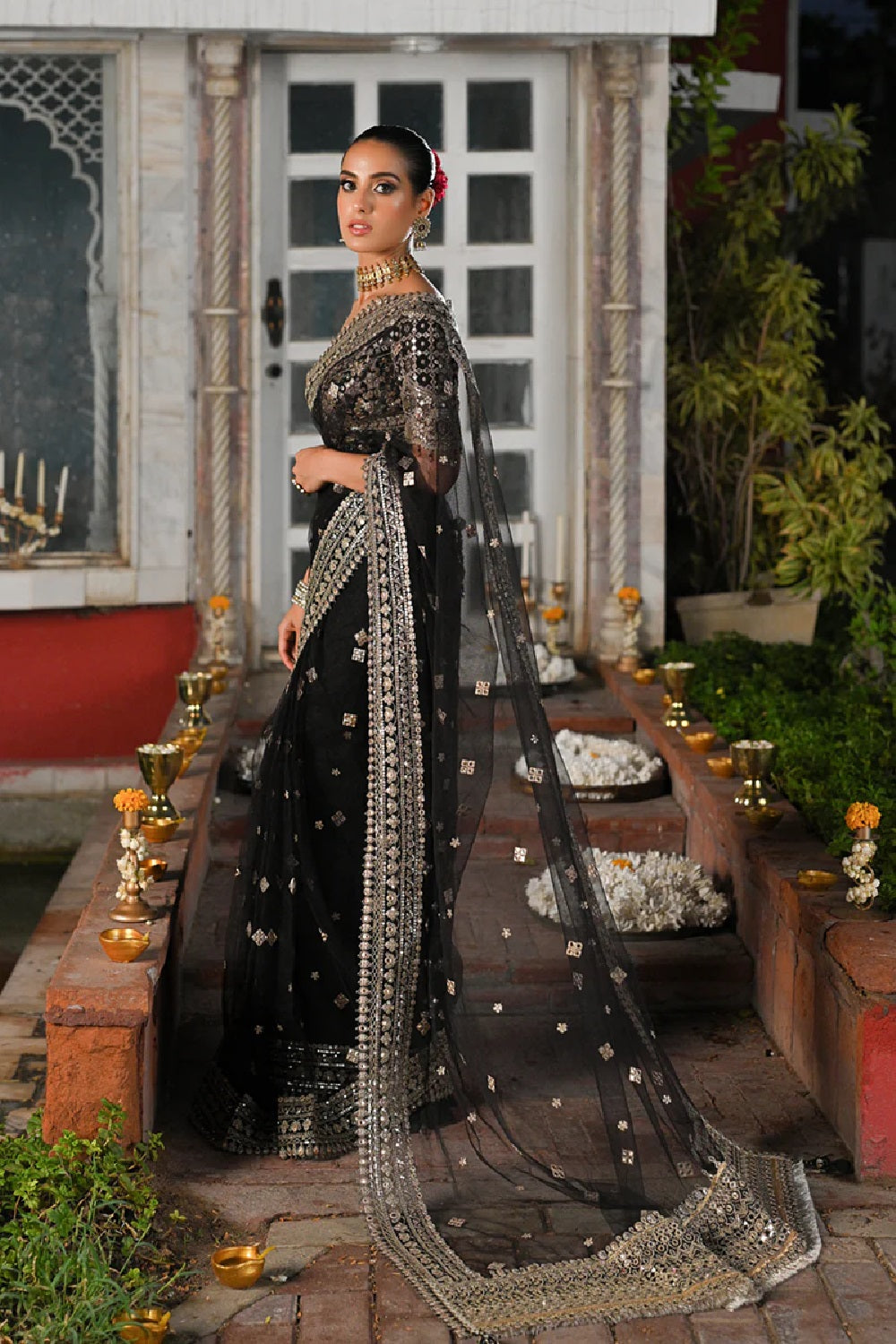 Black Wedding Saree with Panni Work