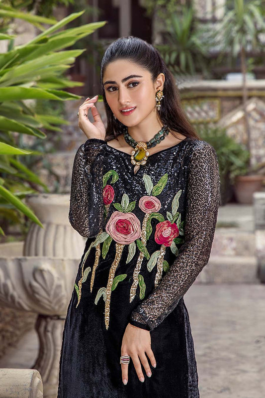 Black Readymade Velvet Sharara