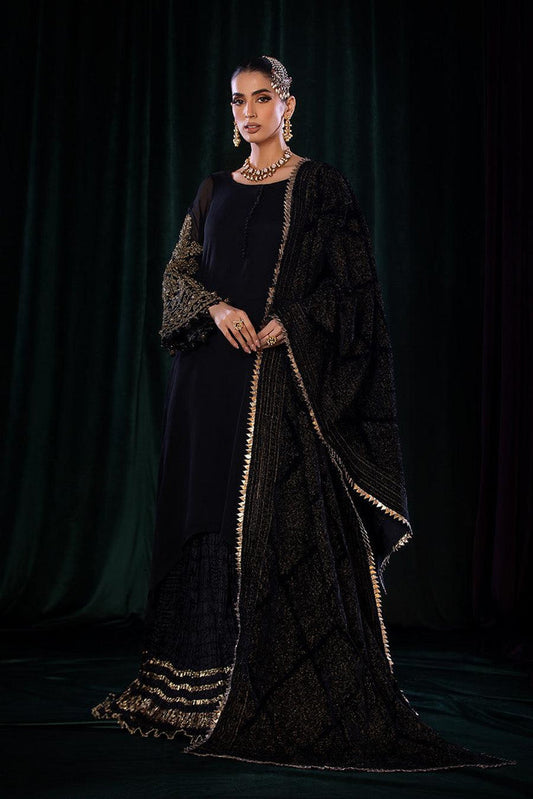 Black Chiffon Sharara with Velvet Dupatta