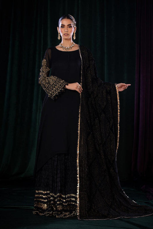 Black Chiffon Sharara with Velvet Dupatta