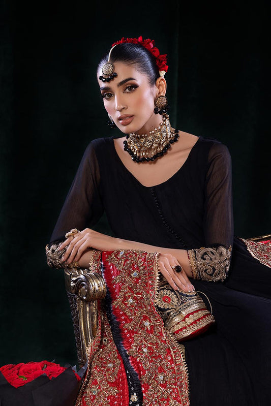 Hand Embroidered Black Pure Chiffon Sharara