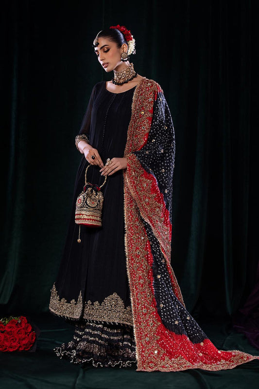 Hand Embroidered Black Pure Chiffon Sharara
