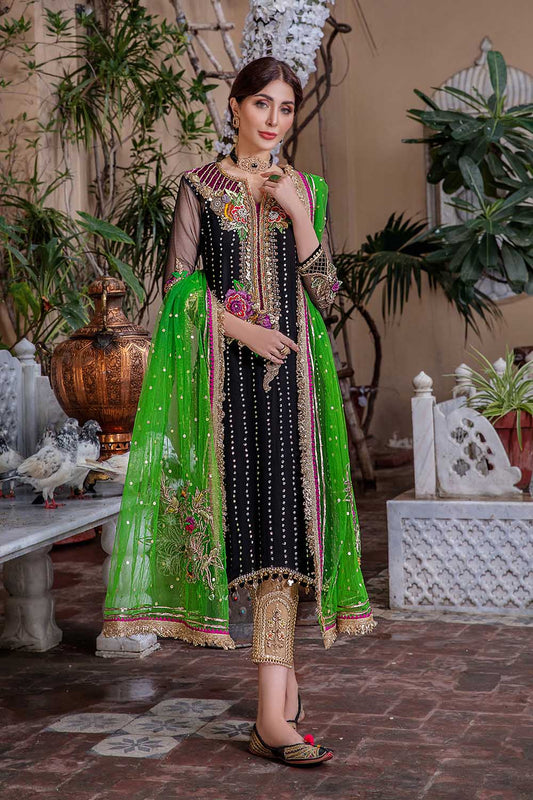 Hand Embroidered Black Pure Chiffon Suit
