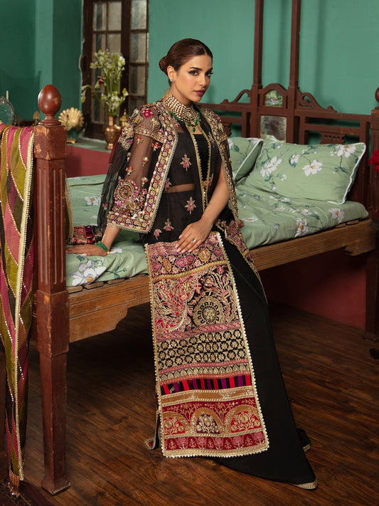 Black Suit with Multicolor Dupatta