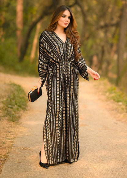 Black Sequins Embroidered Kaftan