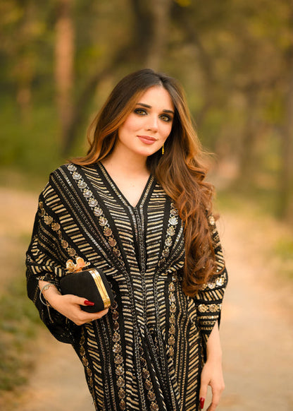 Black Sequins Embroidered Kaftan