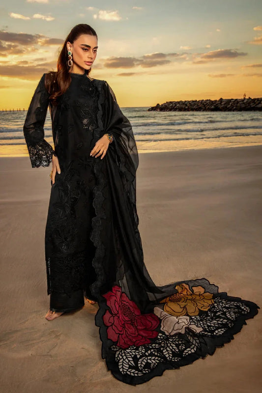 Black Chikankari Lawn Suit with Laser Cut Work