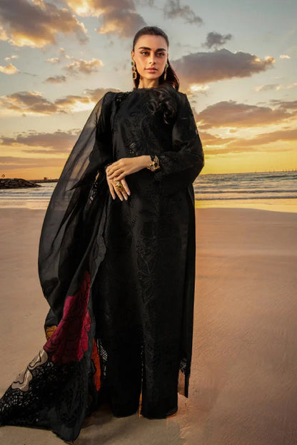 Black Chikankari Lawn Suit with Laser Cut Work