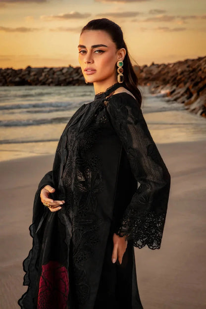 Black Chikankari Lawn Suit with Laser Cut Work