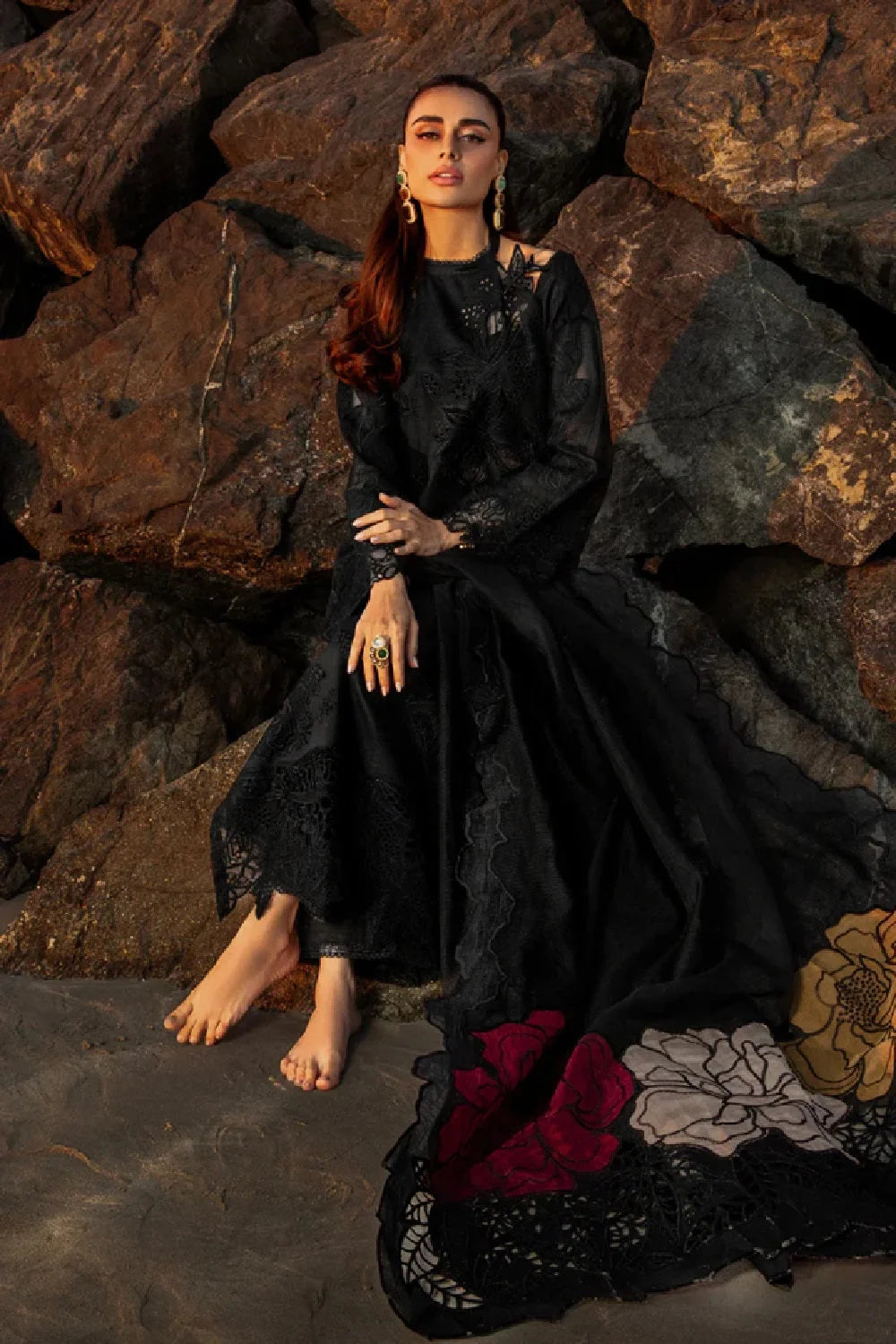 Black Chikankari Lawn Suit with Laser Cut Work